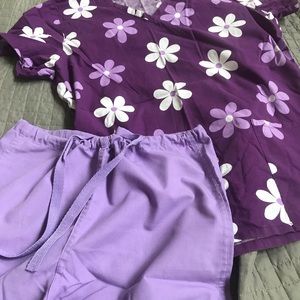 LANDAU scrub pants - sz XS with flower scrub top